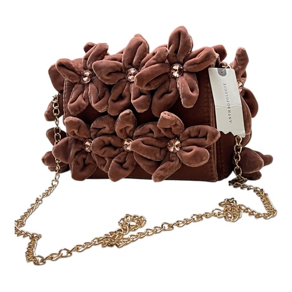 By Anthropologie 3D Floral Velvet Pink Rose Embellished Crossbody Bag - NWT - Picture 15 of 15